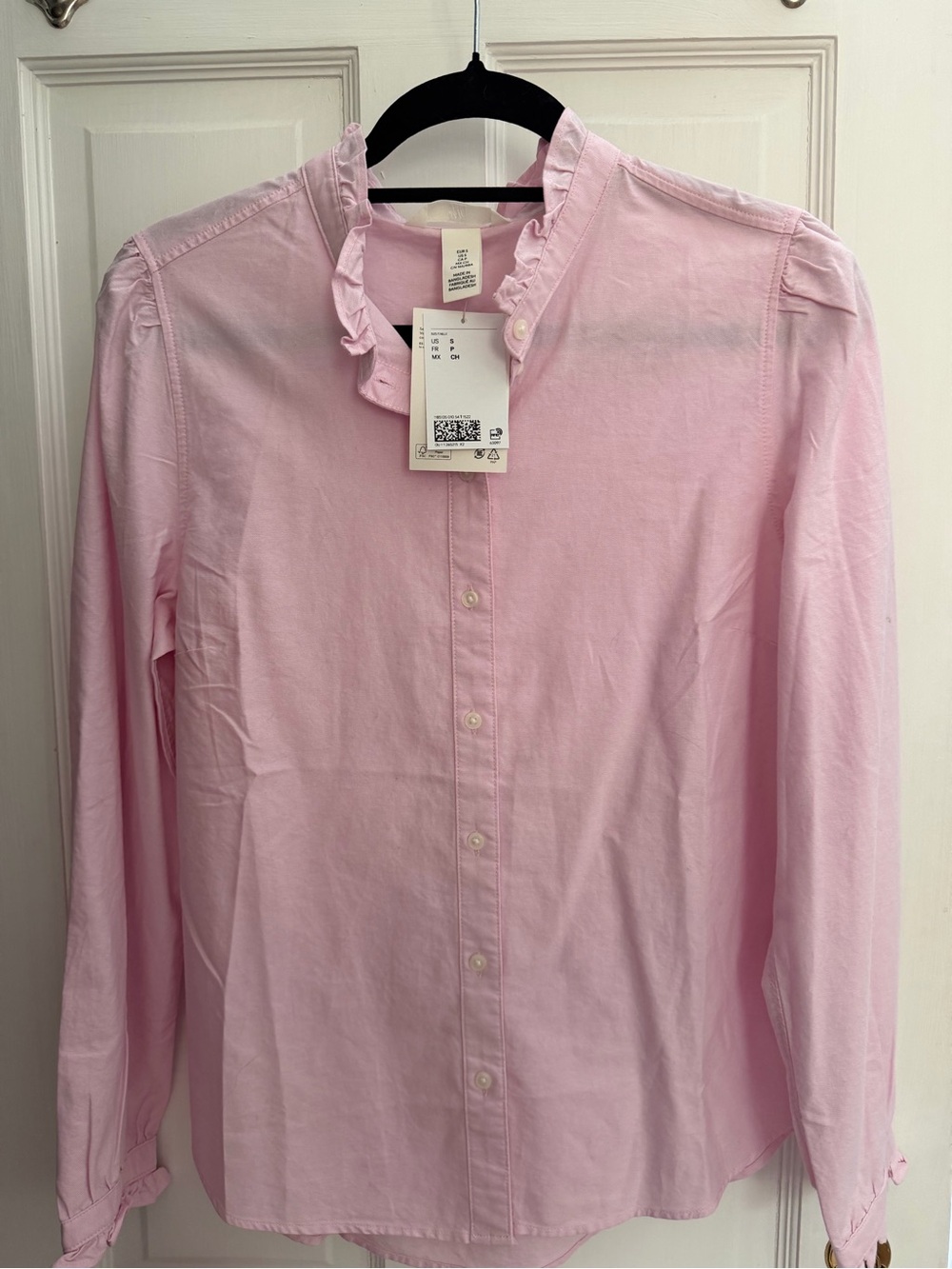 H&M Light Pink Ruffle-Collar Button-Down Shirt